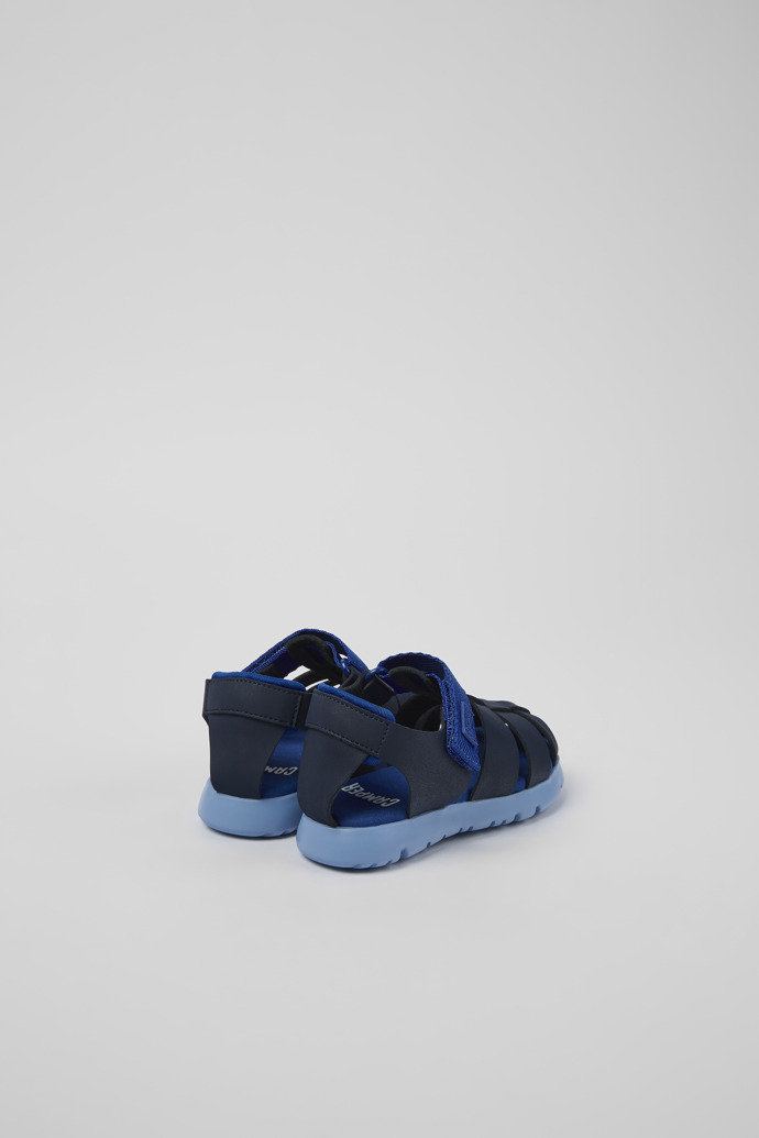 Back view of Oruga Blue Leather/Textile Sandal