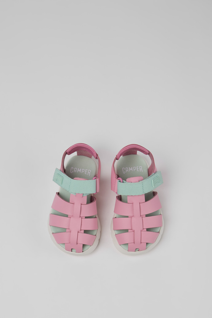Overhead view of Oruga Pink Leather/Textile Sandal