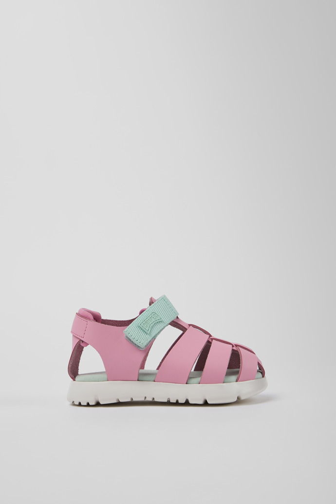 Side view of Oruga Pink Leather/Textile Sandal