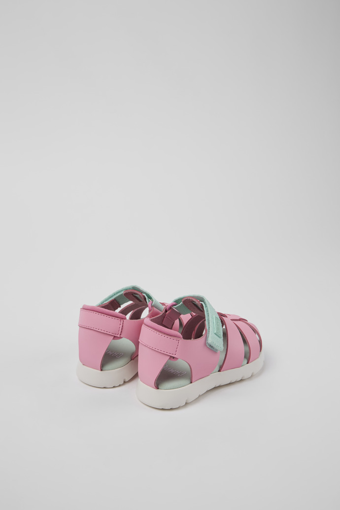 Back view of Oruga Pink Leather/Textile Sandal