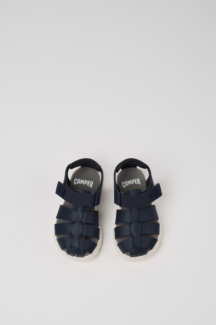 Overhead view of Oruga Blue Leather Kids' Closed Sandals.