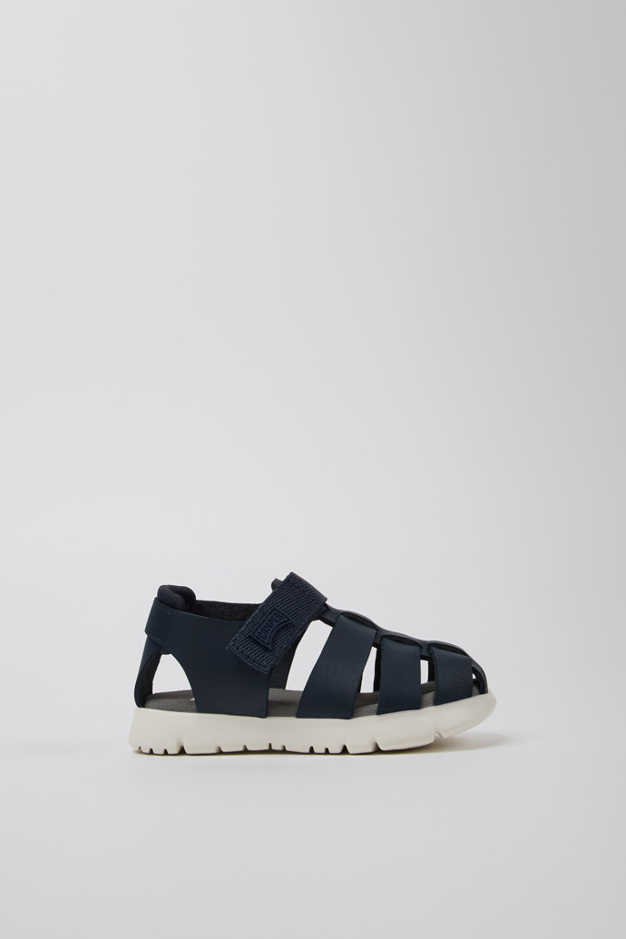 Side view of Oruga Blue Leather Kids' Closed Sandals.