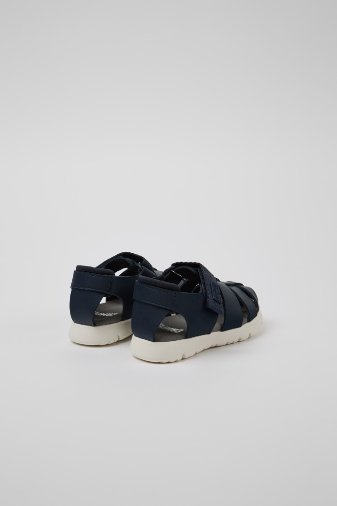 Back view of Oruga Blue Leather Kids' Closed Sandals.