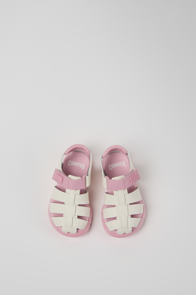 Overhead view of Oruga Multicolor Leather and Textile Sandals for Kids.