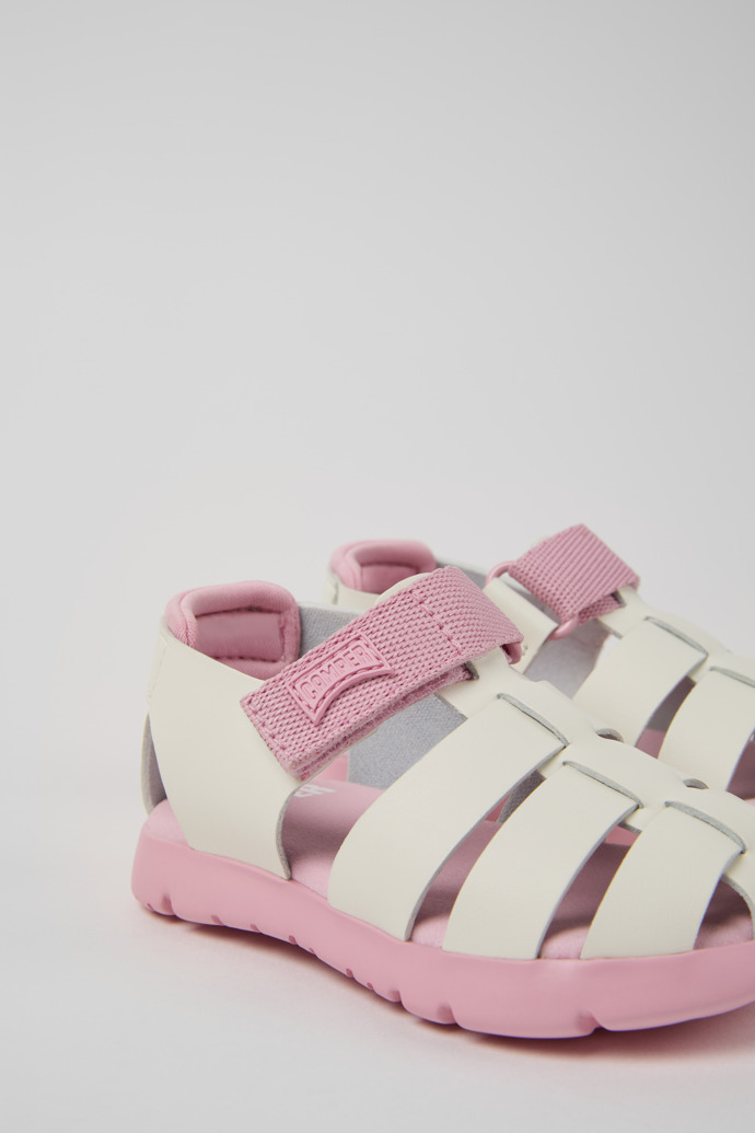 Close-up view of Oruga Multicolor Leather and Textile Sandals for Kids.