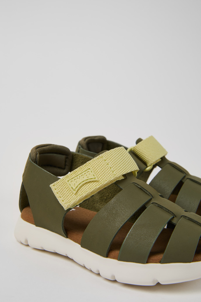 Close-up view of Oruga Multicolor Leather and Textile Closed Sandals for Kids.