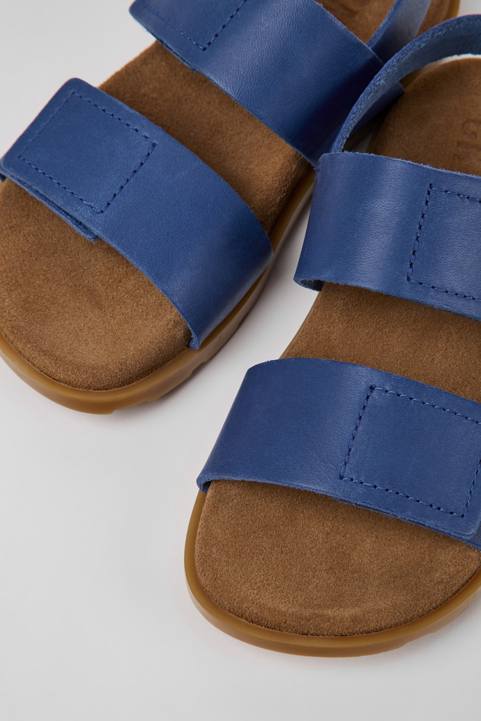 Close-up view of Brutus Sandal Blue leather sandals for kids