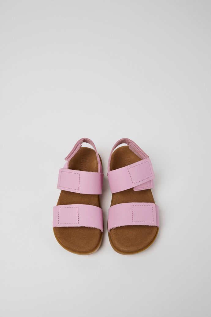 Overhead view of Brutus Sandal Pink leather sandals for girls