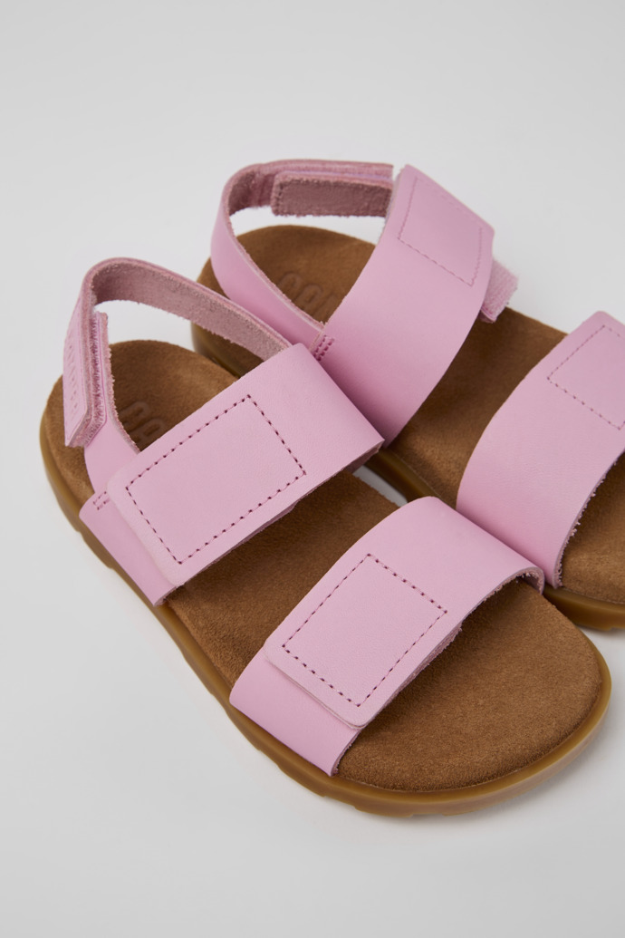 Close-up view of Brutus Sandal Pink leather sandals for girls