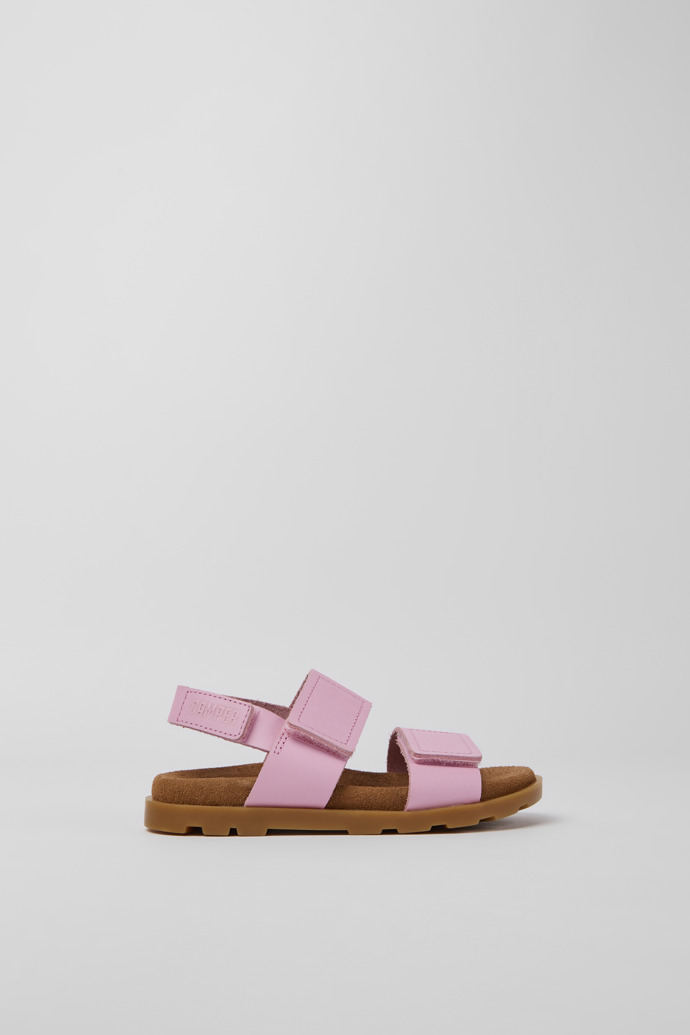 Side view of Brutus Sandal Pink leather sandals for girls
