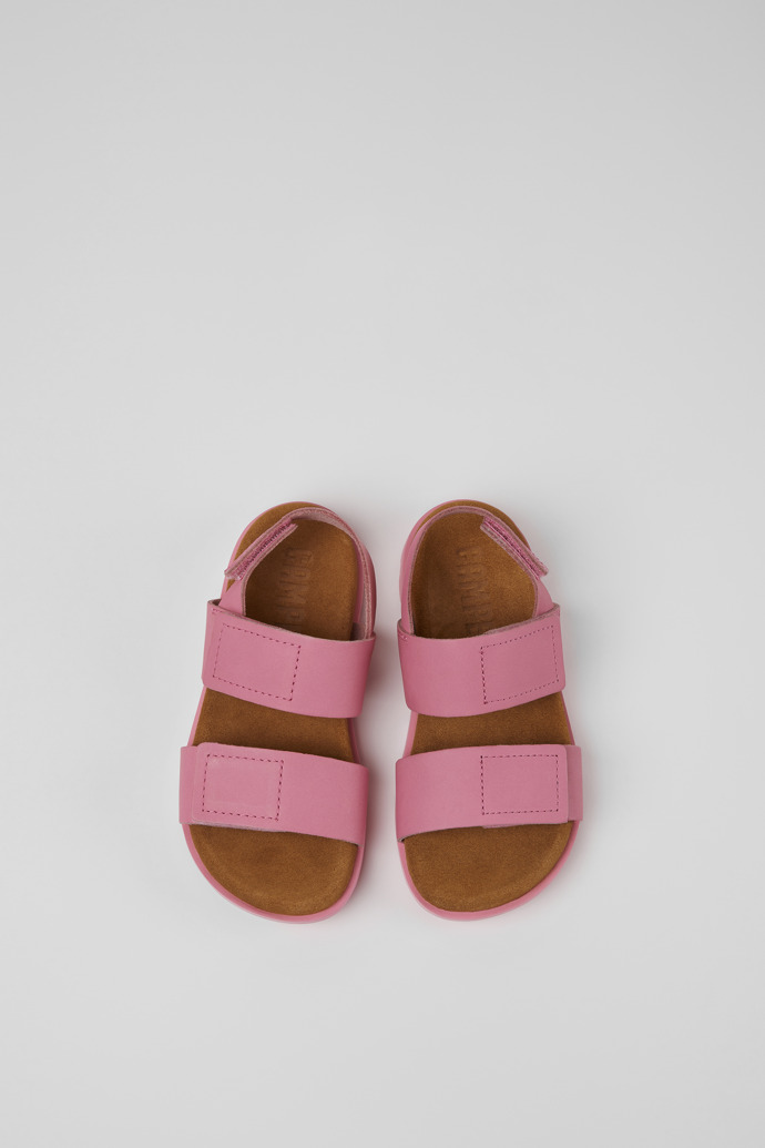 Overhead view of Brutus Sandal Pink leather sandals for kids