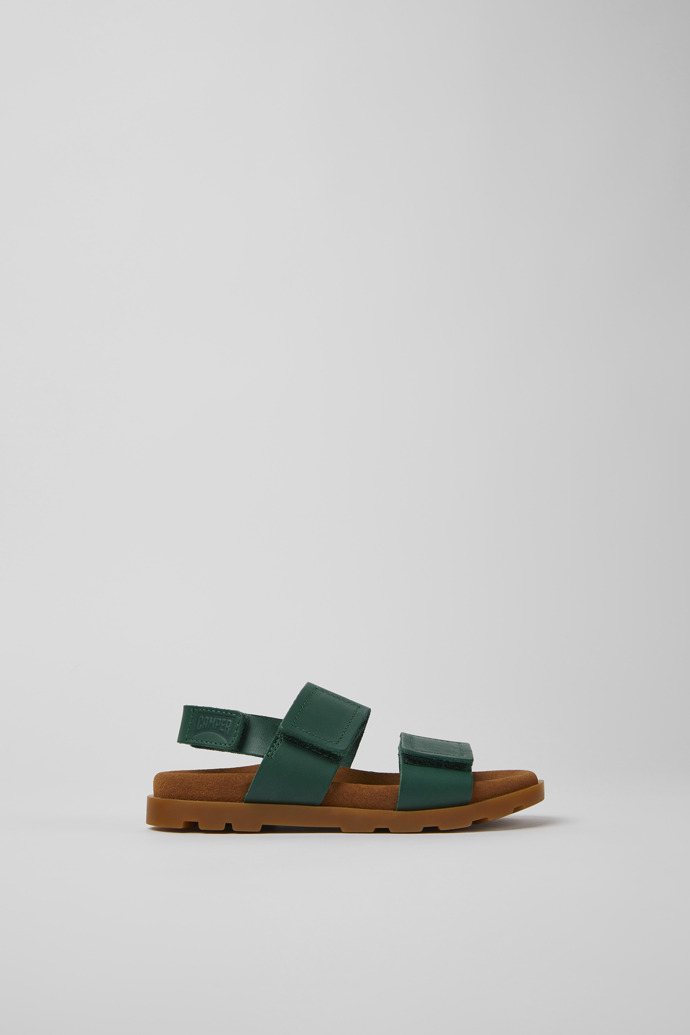 Image of Side view of Brutus Sandal Green leather sandals for kids