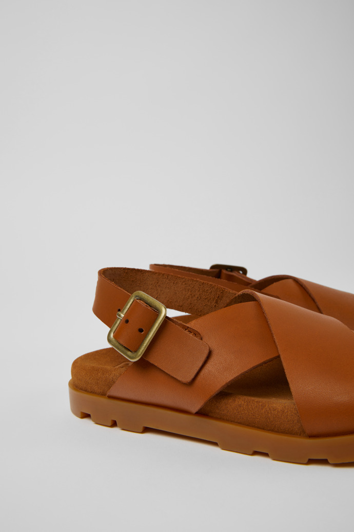 Close-up view of Brutus Sandal Brown leather sandals for kids