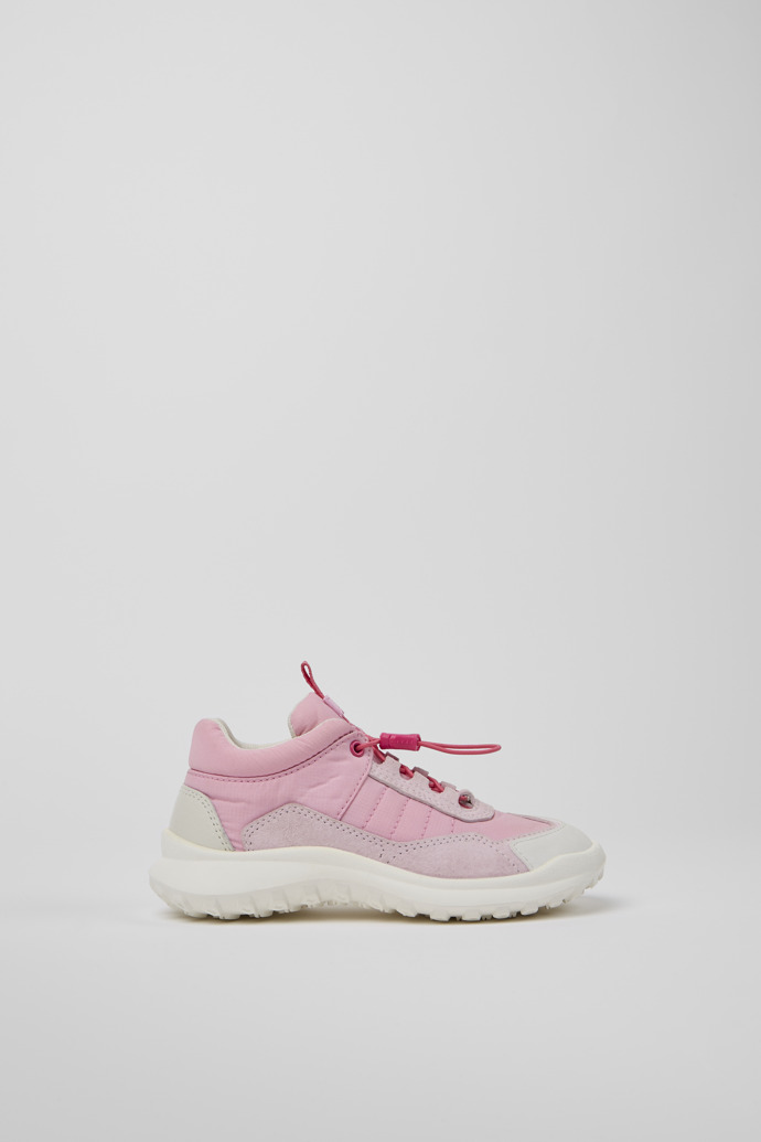 Side view of CRCLR Pink and white sneakers for girls