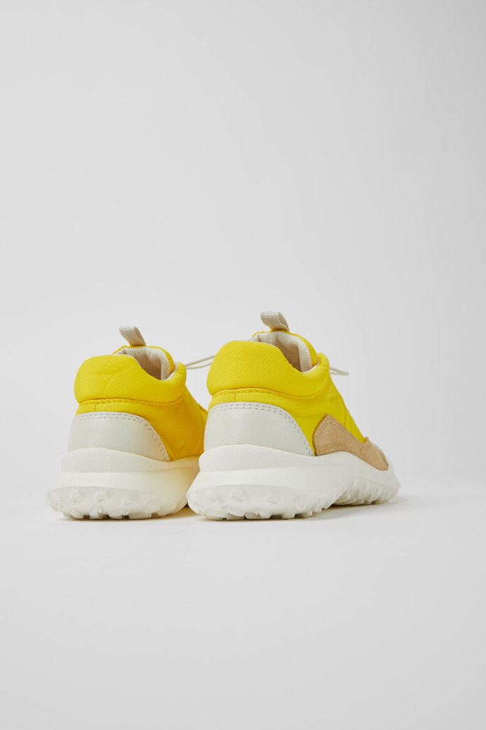 Back view of CRCLR Yellow, beige, and white sneakers for kids