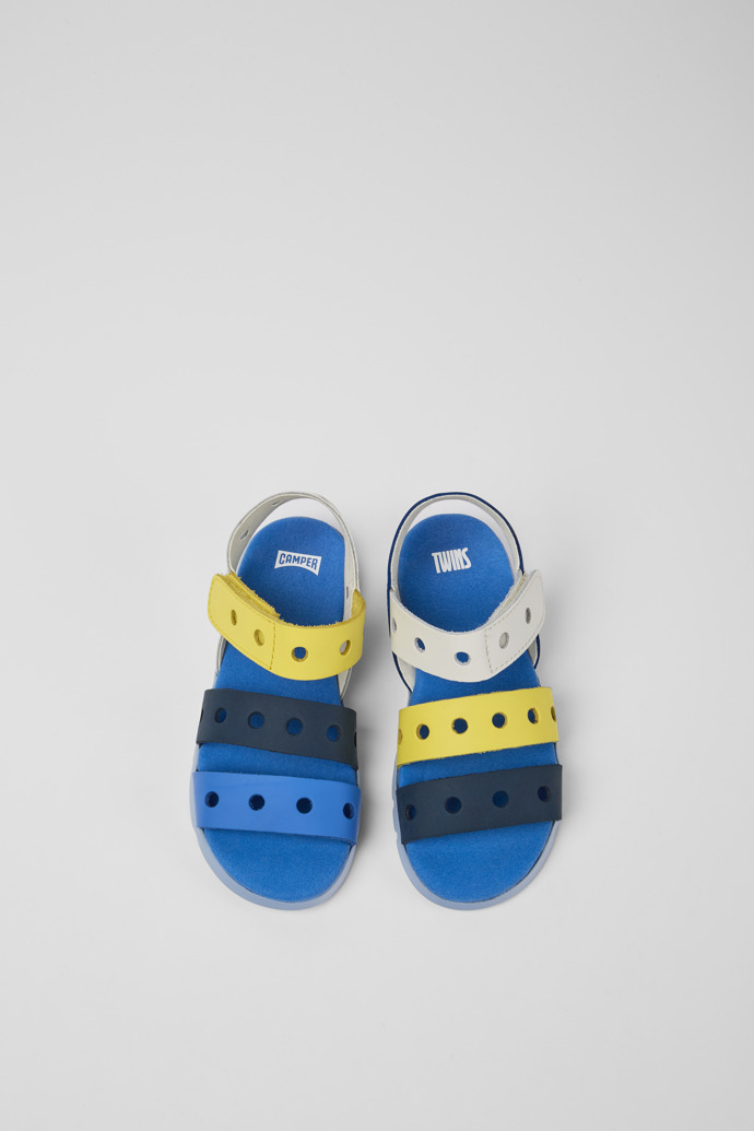 Image of Overhead view of Twins Multicolored leather sandals for kids