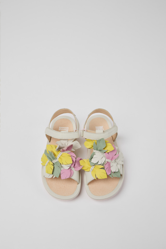 Overhead view of Twins White leather sandals for girls