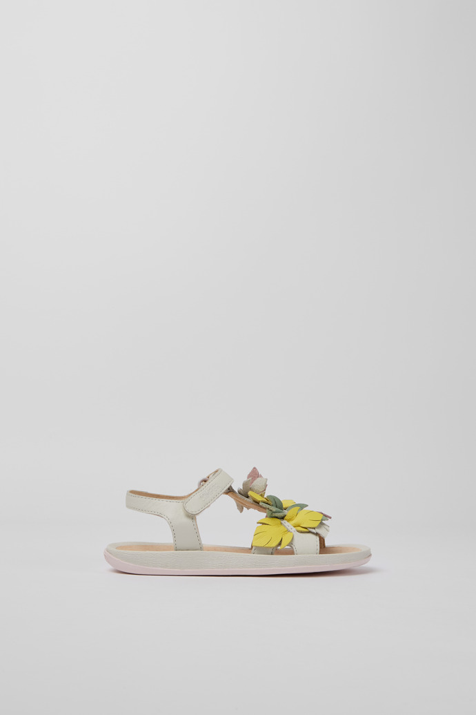 Side view of Twins White leather sandals for girls