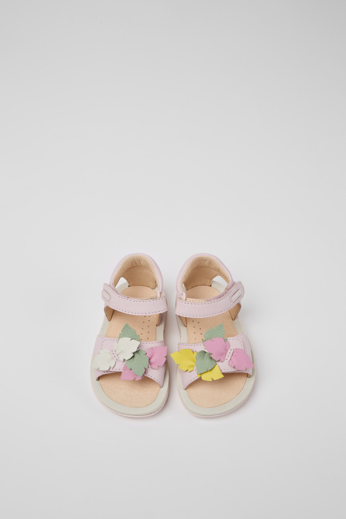 Overhead view of Twins Pink leather sandals for girls