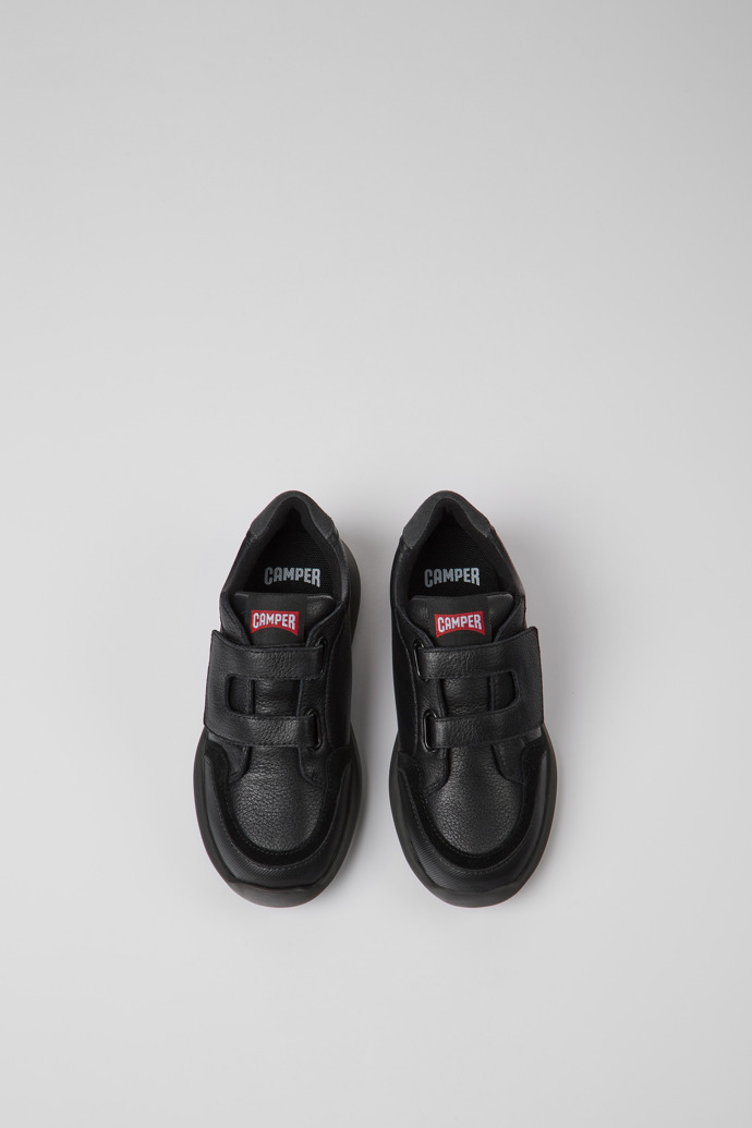 Overhead view of Driftie Black leather and textile sneakers