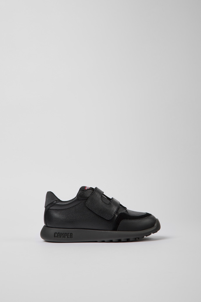 Side view of Driftie Black leather and textile sneakers