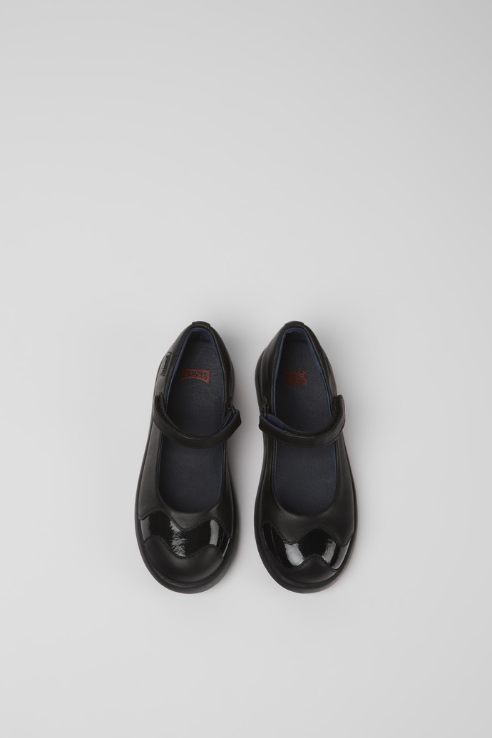 Overhead view of Twins Black leather Mary Jane flats