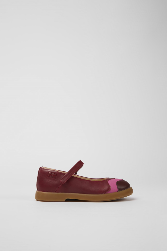 Image of Side view of Twins Burgundy and pink leather Mary Jane flats