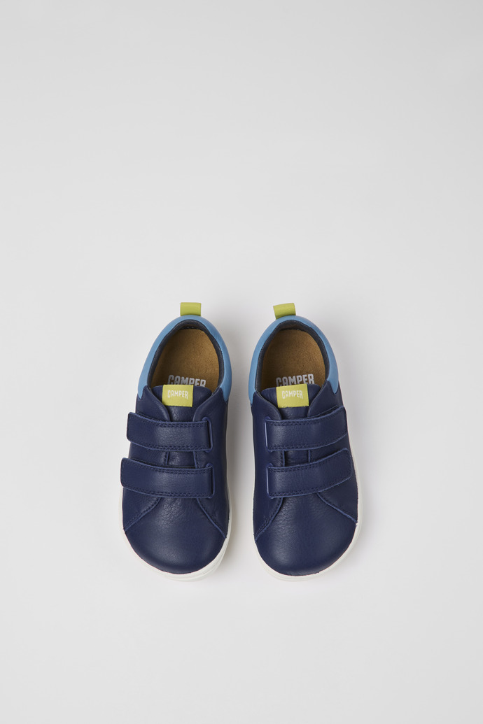 Overhead view of Peu Blue leather shoes for kids