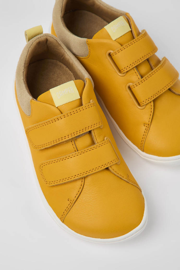 Close-up view of Peu Orange leather and nubuck shoes for kids