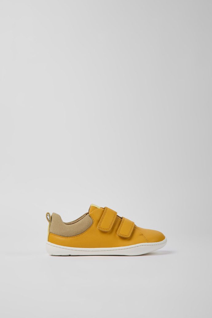 Image of Side view of Peu Orange leather and nubuck shoes for kids