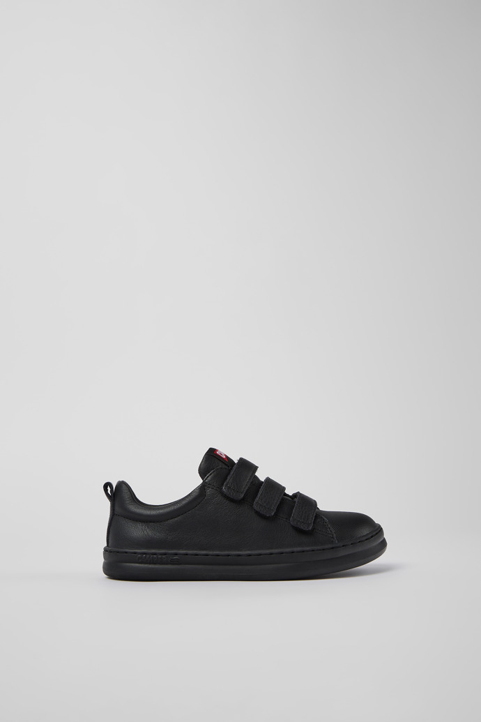 Side view of Runner Black leather and textile sneakers for kids
