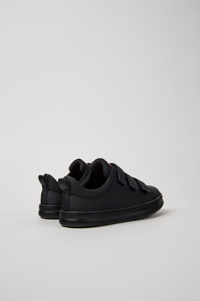 Back view of Runner Black Recycled Leather Kids' Sneakers.