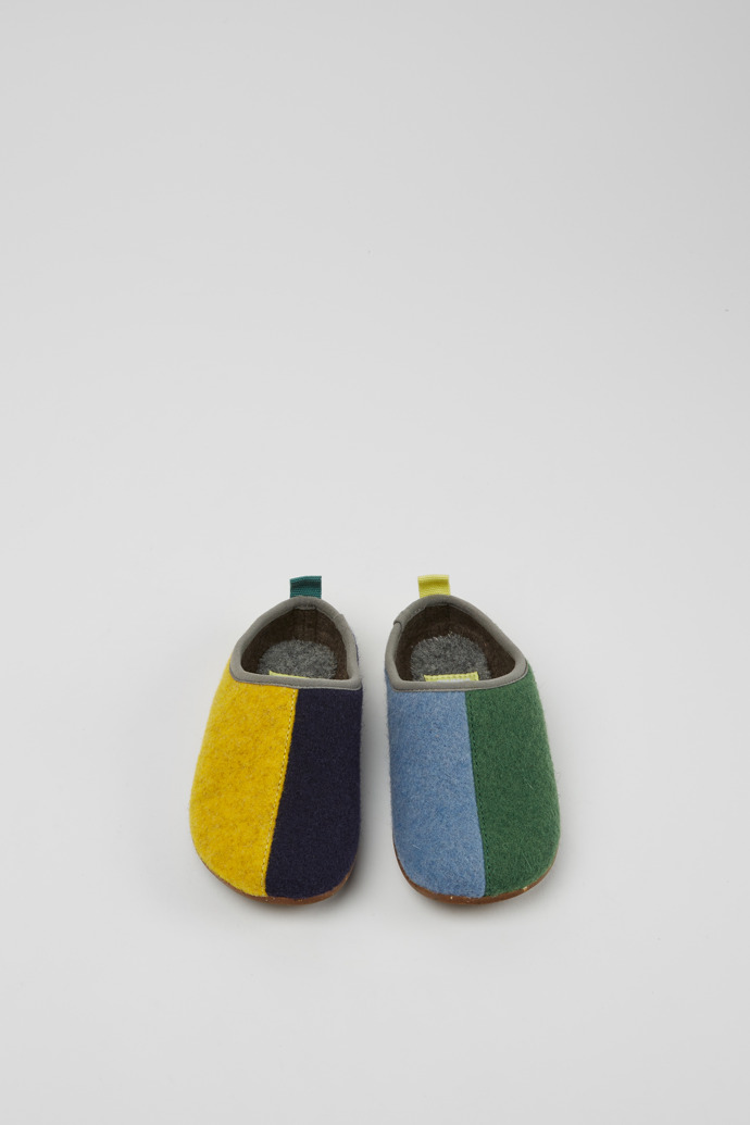 Overhead view of Twins Multicolored wool slippers