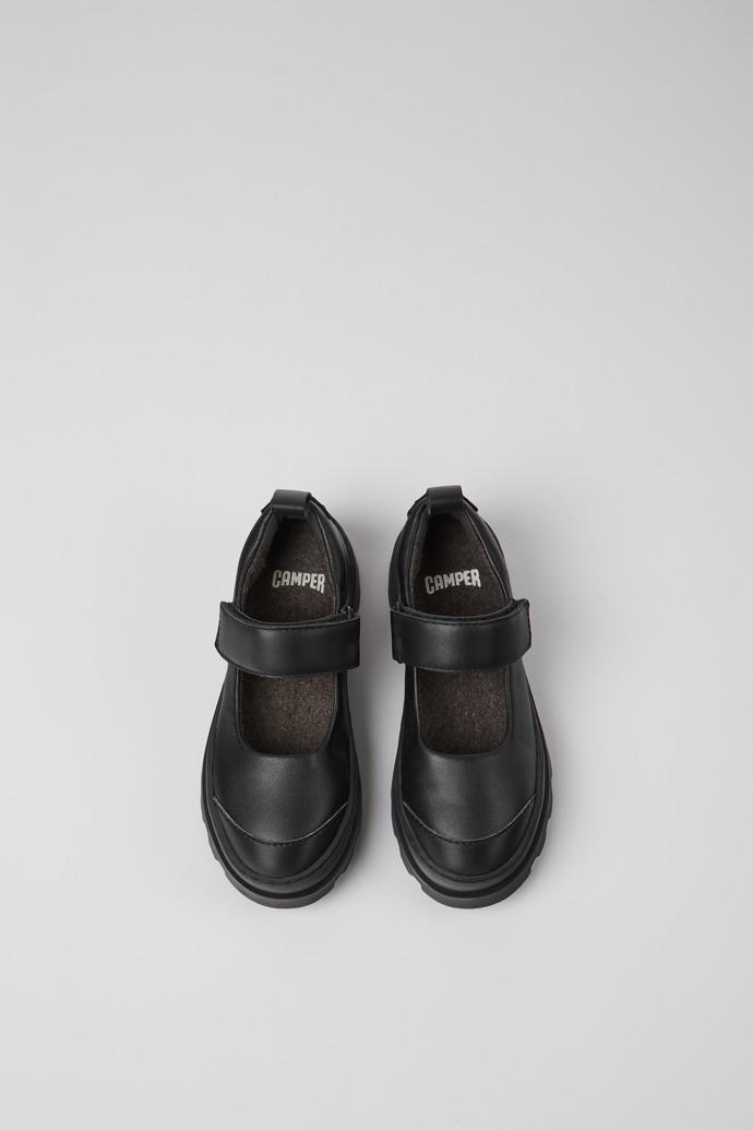 Overhead view of Brutus Black leather Mary Jane shoes for kids