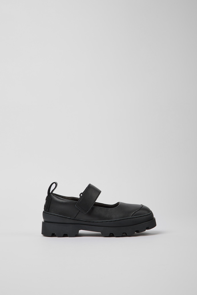 Side view of Brutus Black leather Mary Jane shoes for kids