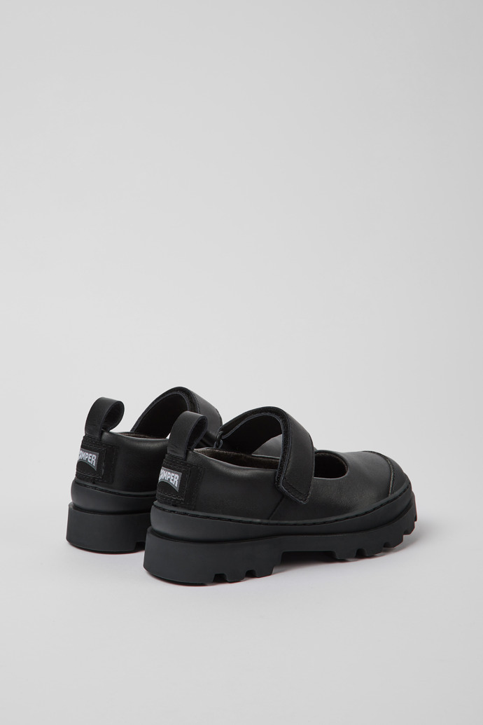 Back view of Brutus Black leather Mary Jane shoes for kids