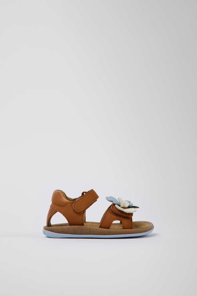 Side view of Twins Brown leather sandals for kids