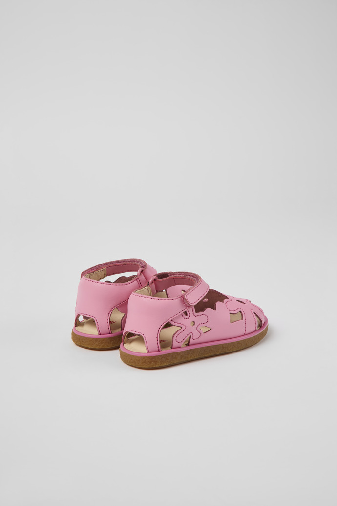Back view of Twins Pink leather sandals for kids