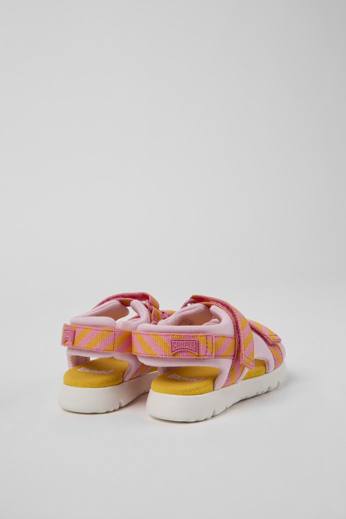 Back view of Oruga Pink and orange textile sandals for kids