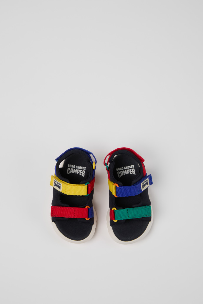 Overhead view of Bobo Choses x Camper Multicolor Textile Sandals for Kids.