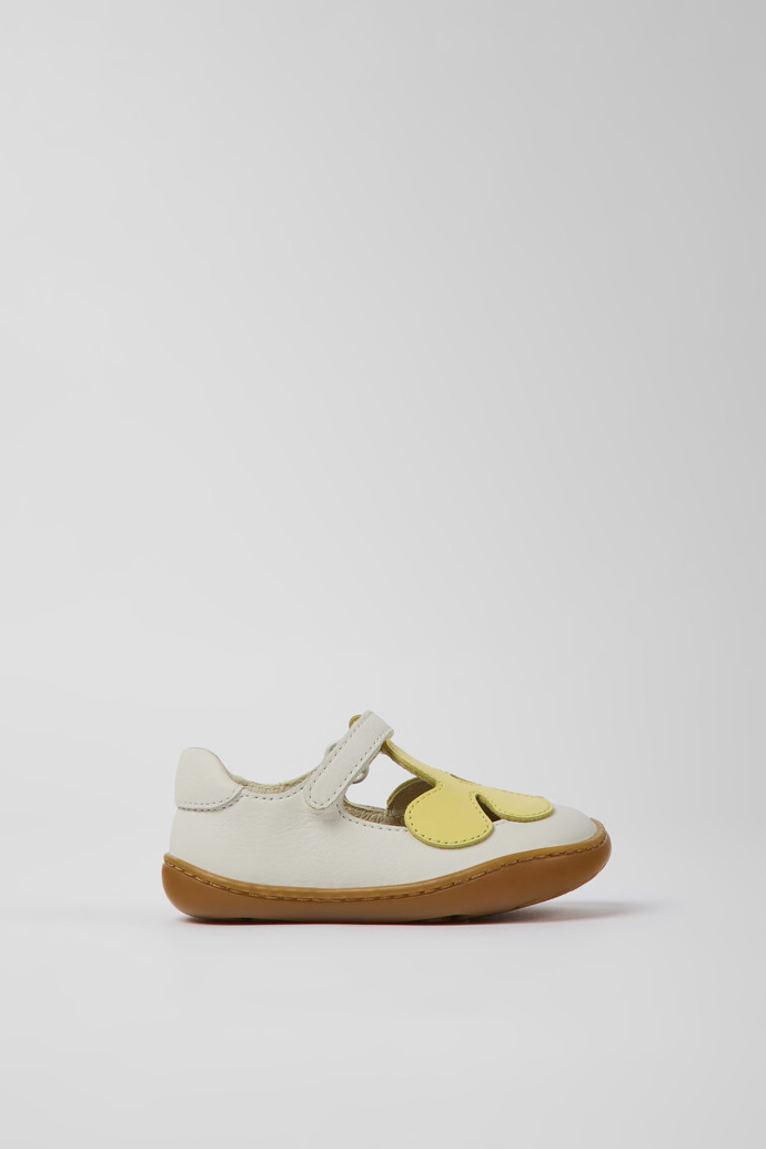 Side view of Twins White and yellow leather shoes for kids