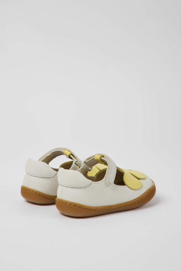 Back view of Twins White and yellow leather shoes for kids