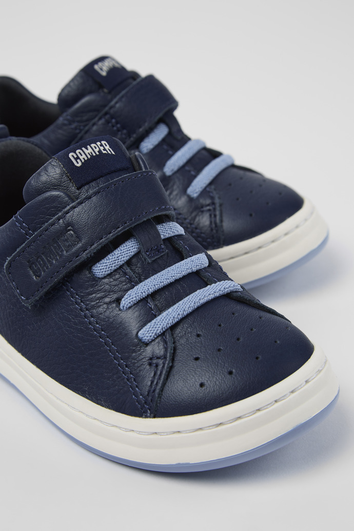 Close-up view of Runner Blue Leather Sneaker