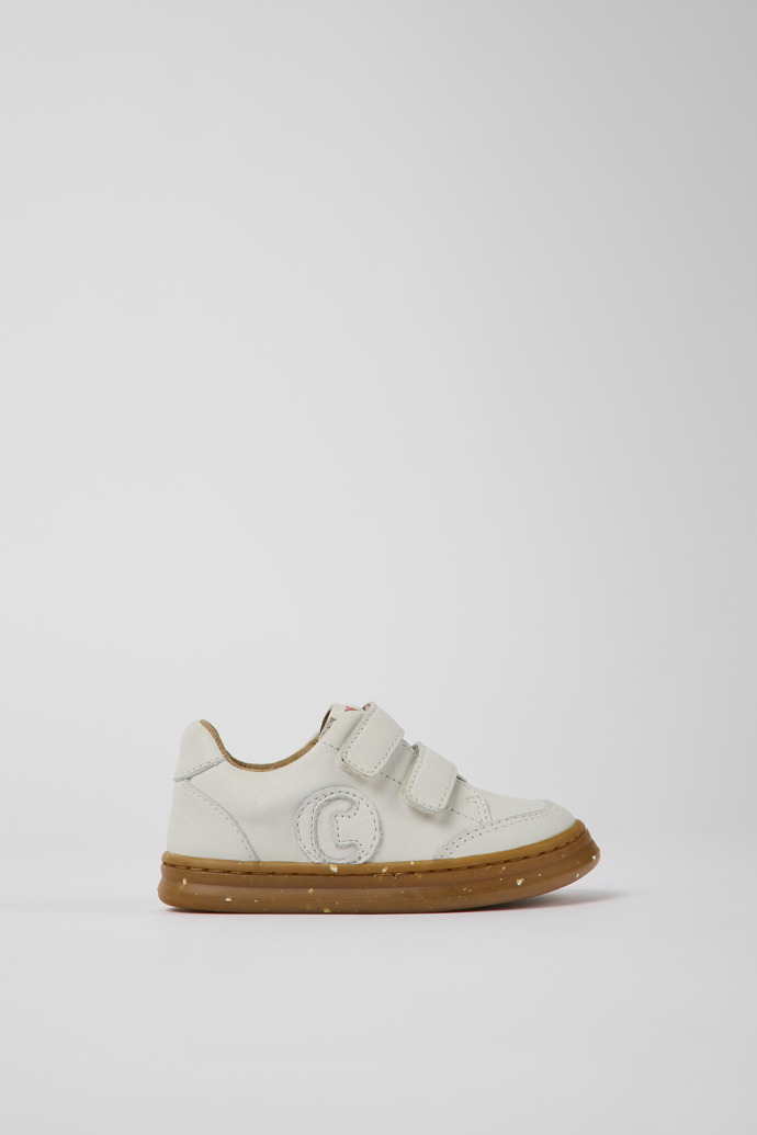 Side view of Runner White non-dyed leather sneakers for kids