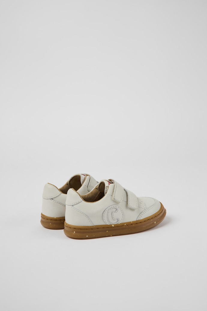 Back view of Runner White non-dyed leather sneakers for kids