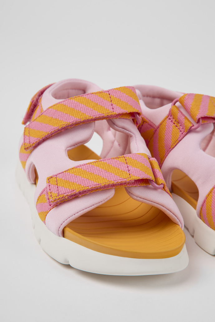 Close-up view of Oruga Multicolored textile sandals for kids
