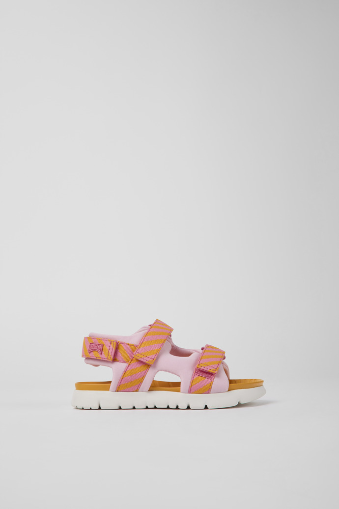 Image of Side view of Oruga Multicolored textile sandals for kids
