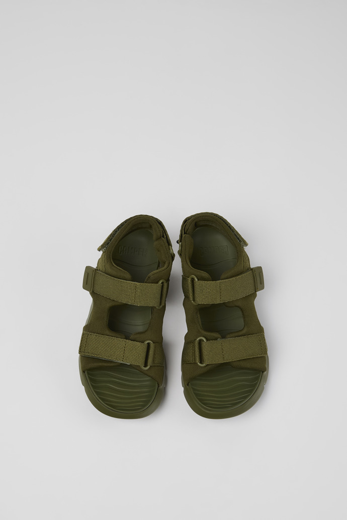 Overhead view of Oruga Green Textile 2-Strap Sandal