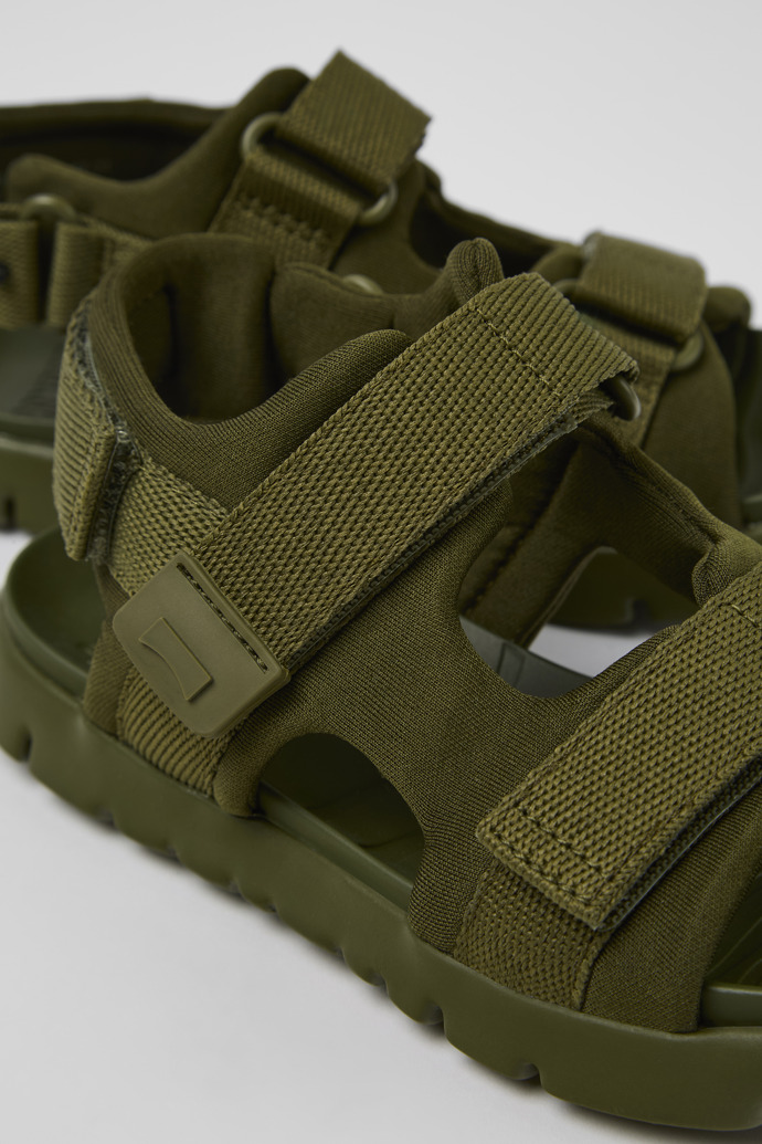 Close-up view of Oruga Green Textile 2-Strap Sandal