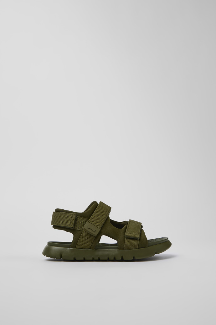 Image of Side view of Oruga Green Textile 2-Strap Sandal